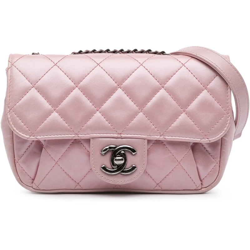Chanel Sac à bandoulière Mini Quilted Metallic Calfskin Coco Pleats Chain F rose