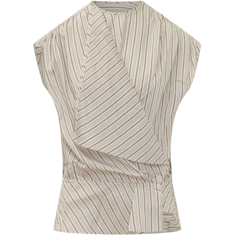 Iro Top Top a Righe Con Drappeggio weiß