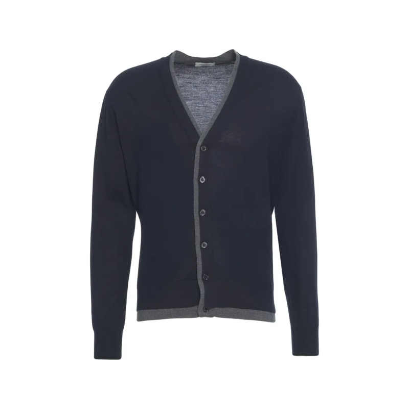 Paolo Pecora Strickjacke Classic V-Neck Fine-Knit Cardigan With Contrasting Black