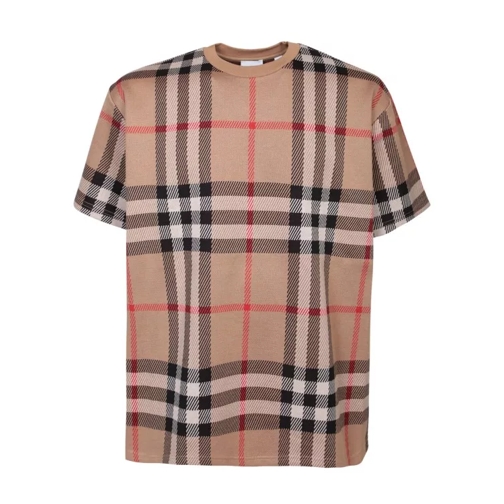 Burberry Beige Iconic Check Pattern T-Shirts Brown 