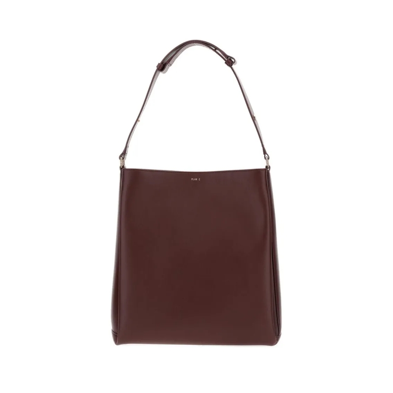 Plan C Fourre-tout Bordeaux Leather Shopper Bag With Adjustable Handl Brown