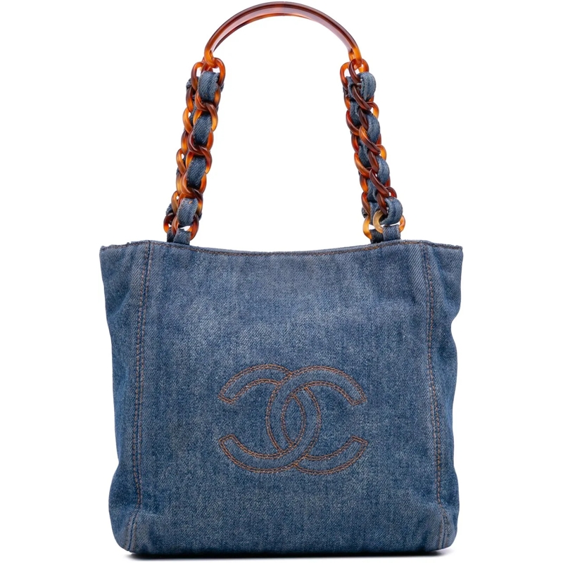 Chanel Shopper Small CC Stitched Denim Tote blau