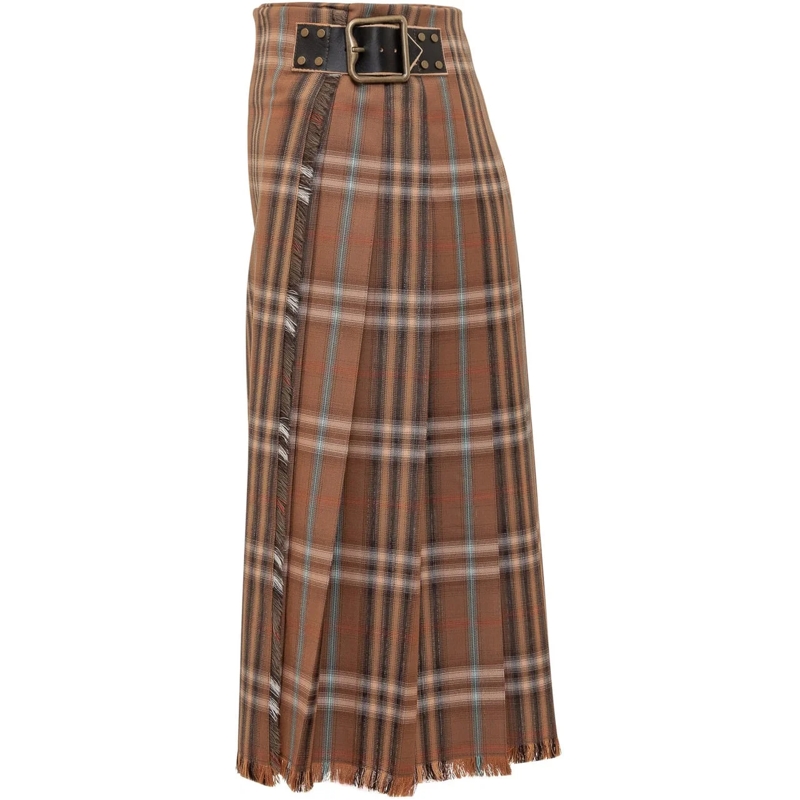 Burberry Maxirock Gonna Midi a Quadri con Frange braun(Image 3)