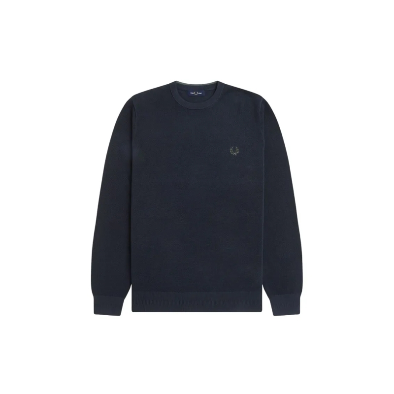 Fred Perry Pullover Crewneck Sweater In Textured Cotton Piqué Black