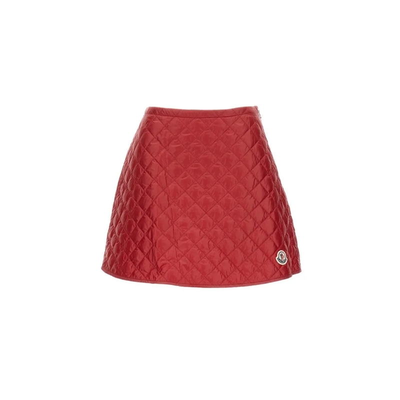 Moncler Minijupe Quilted Flared Skirt With Logo Detail Red