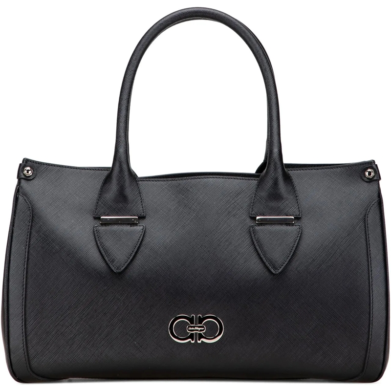 Salvatore Ferragamo Shopper Leather Double Gancini Tote schwarz