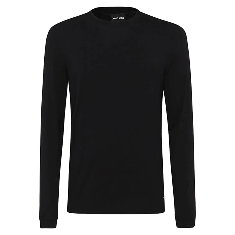 Giorgio Armani Top met lange mouwen Long-Sleeved Black T-Shirt With Classic Crew Neckl Black