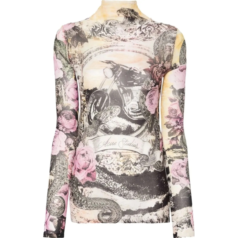 Acne Studios T-Shirt Acne Studios Long Sleeve Shirt - Pink Multicolor mehrfarbig