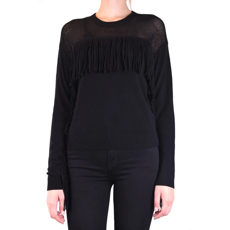 Pinko Pull Fringe-Detail Sweater With Mesh Knit Panels Black