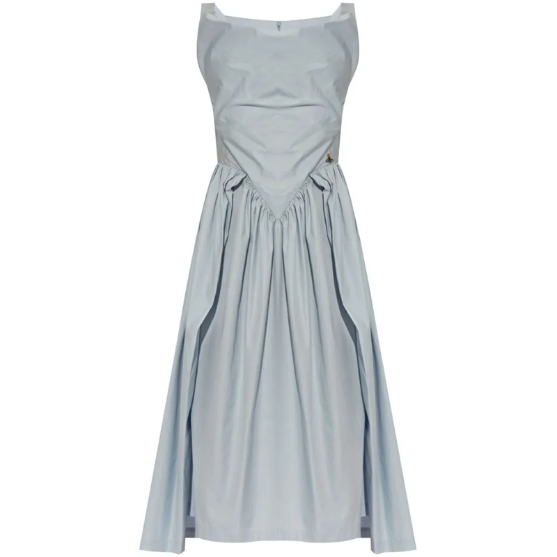 Vivienne Westwood Midikleid Light Blue Cotton Flared Skirt Midi Dress White