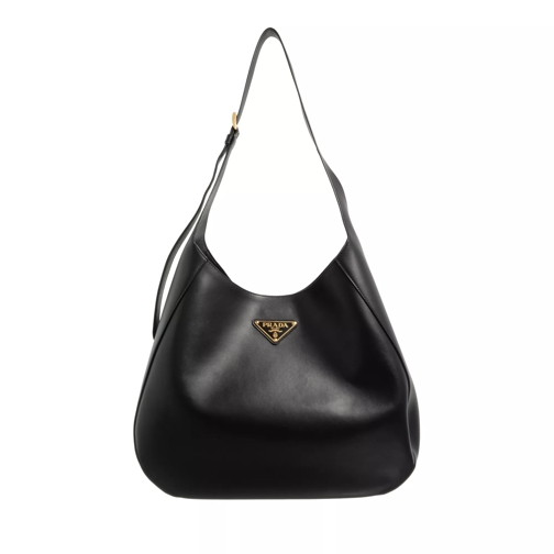 Prada Large Leather Shoulder Bag With Topstitching Black Schultertasche