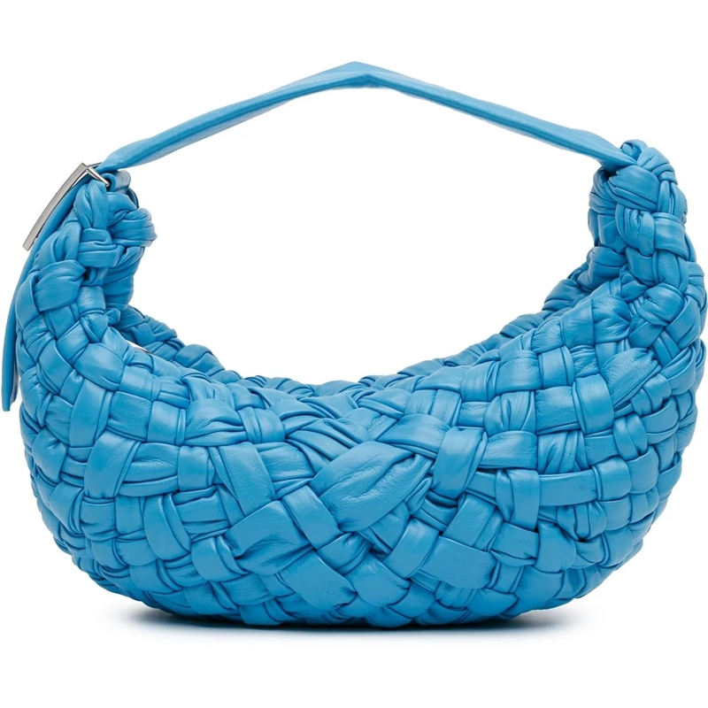 Bottega Veneta Schultertasche Paper Calfskin Intrecciato Banana Hobo Bag blau