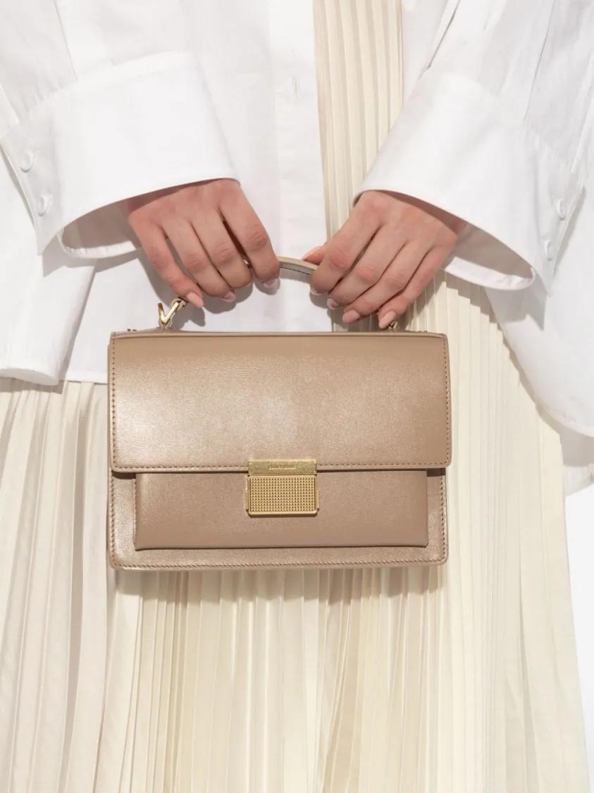 Golden Goose Beige leren handtas met verstelbare riem Brown Dames