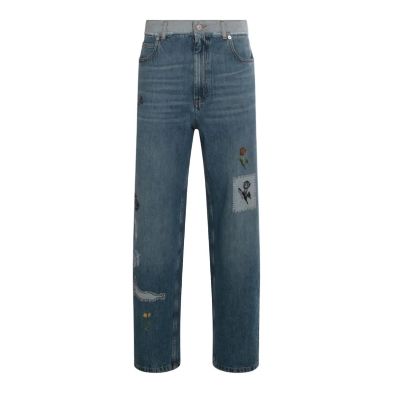 Marni Jeans Medium-Wash Denim Jeans With Floral Embroidery Grey