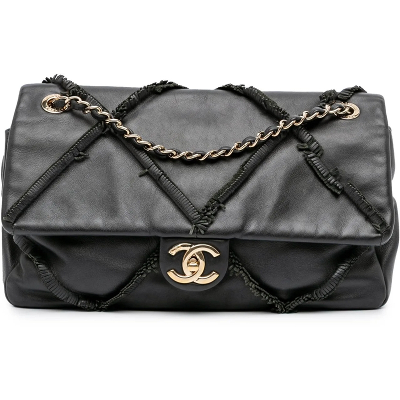 Chanel Sac à bandoulière CC Lambskin Fringe Single Flap schwarz