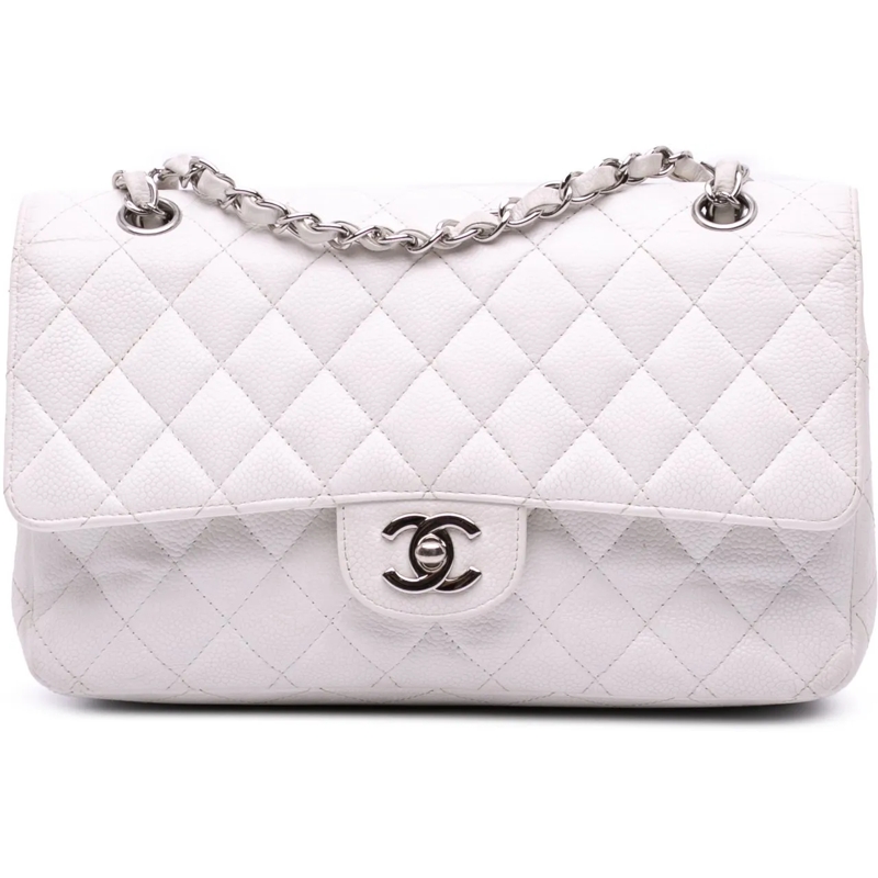 Chanel Sac à bandoulière Medium Classic Caviar Double Flap weiß