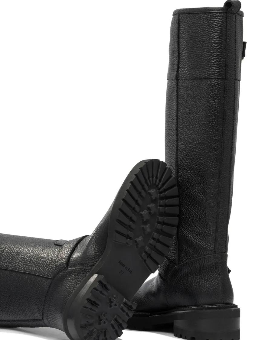 Thumbnail - Via Roma 15 Stiefel - Textured Leather Tall Boots With Decorative Buckle - Gr. 39 (EU) - in Schwarz - für Damen