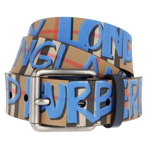 Burberry Grafitti Print Check Belt Blue/Antique Läderskärp
