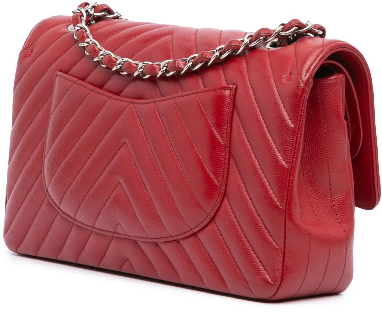 Thumbnail - Chanel Hobo Bags - Medium Classic Chevron Caviar Double Flap - Gr. unisize - in Rot - für Damen