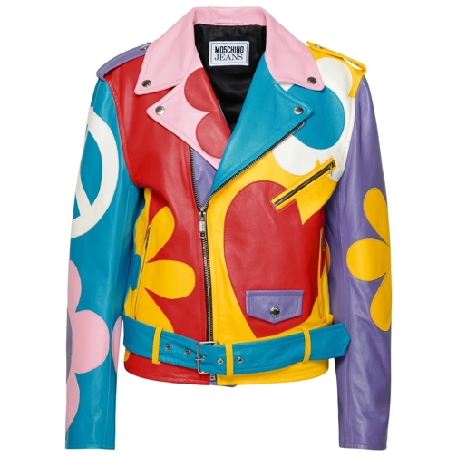 Moschino Übergangsjacke Multicolor Sheepskin Biker Jacket Multicolor