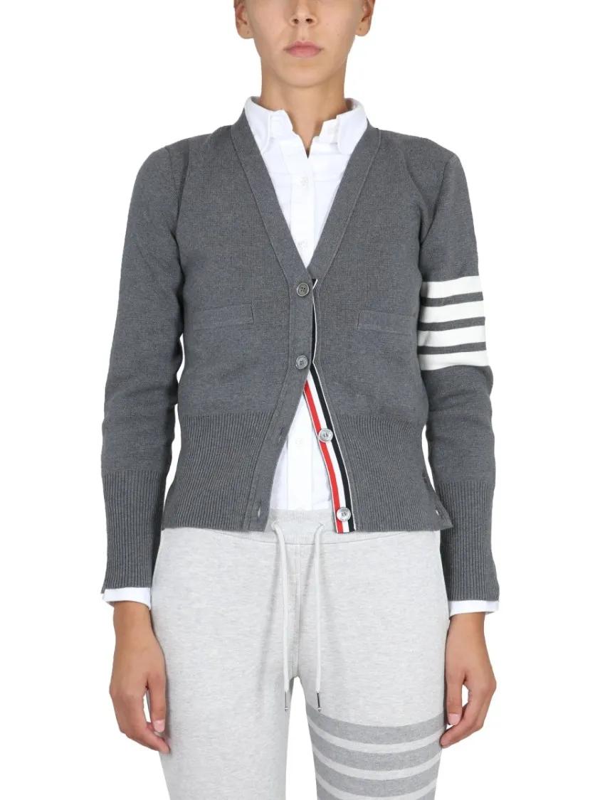 Thumbnail - Thom Browne - Cardigan Con Scollo A V - Größe 42 - grau