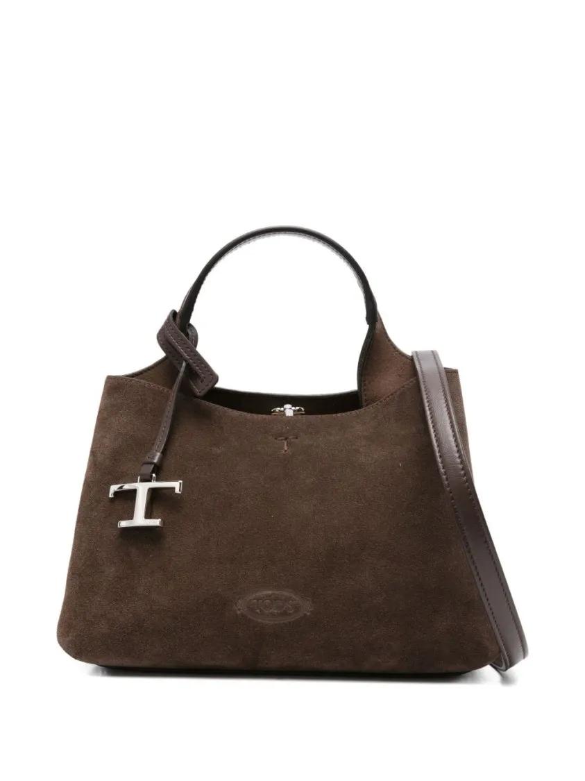 Thumbnail - Tod's Crossbody Bags - Structured Suede Handbag With Metallic Logo Charm - Gr. unisize - in Braun - für Damen