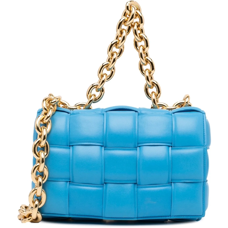 Bottega Veneta Schultertasche Nappa Intrecciato Padded Chain Cassette Satchel blau