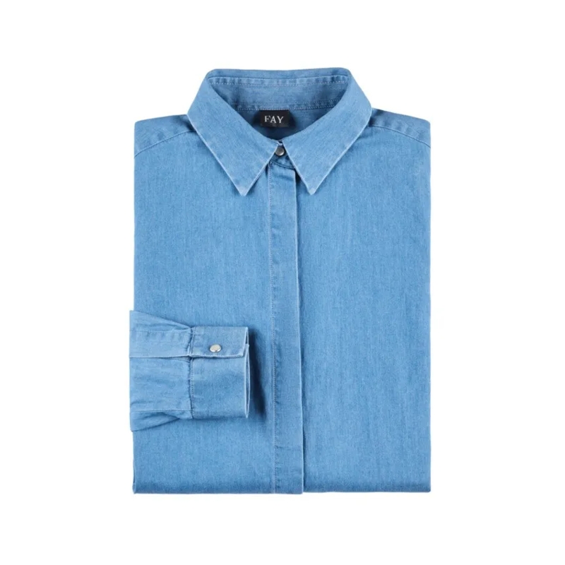 Fay Overhemd Denim Shirt With French Collar Blue