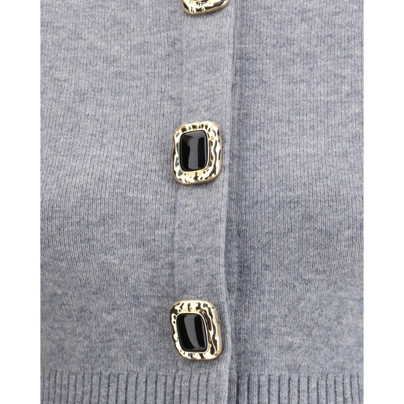 Self Portrait  Cropped Gray Sweater With Decorative Buttons Grey(Image 3)