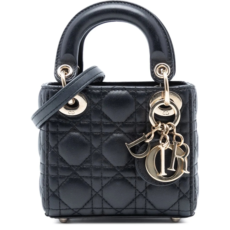 Christian Dior Schultertasche Micro Lambskin Cannage Lady Dior schwarz