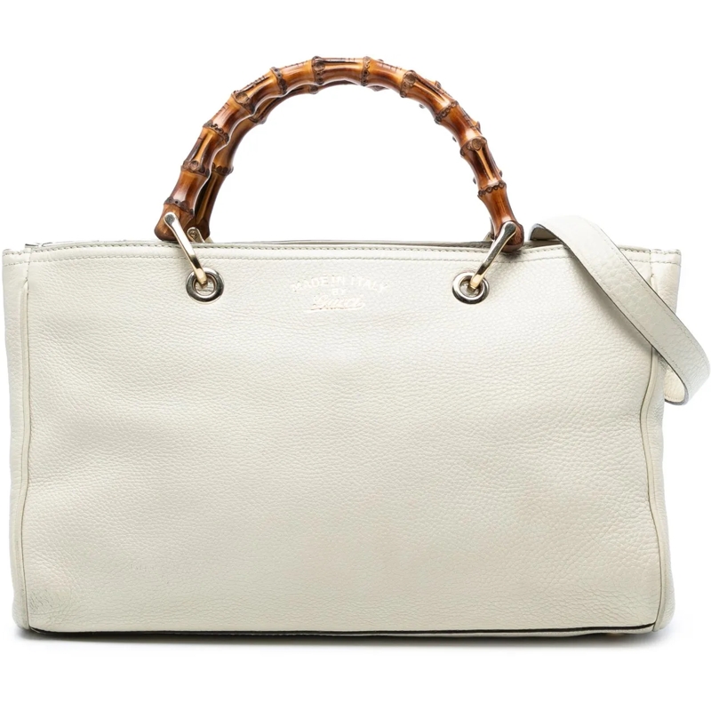Gucci Sac à bandoulière Medium Calfskin Bamboo Shopper Satchel weiß