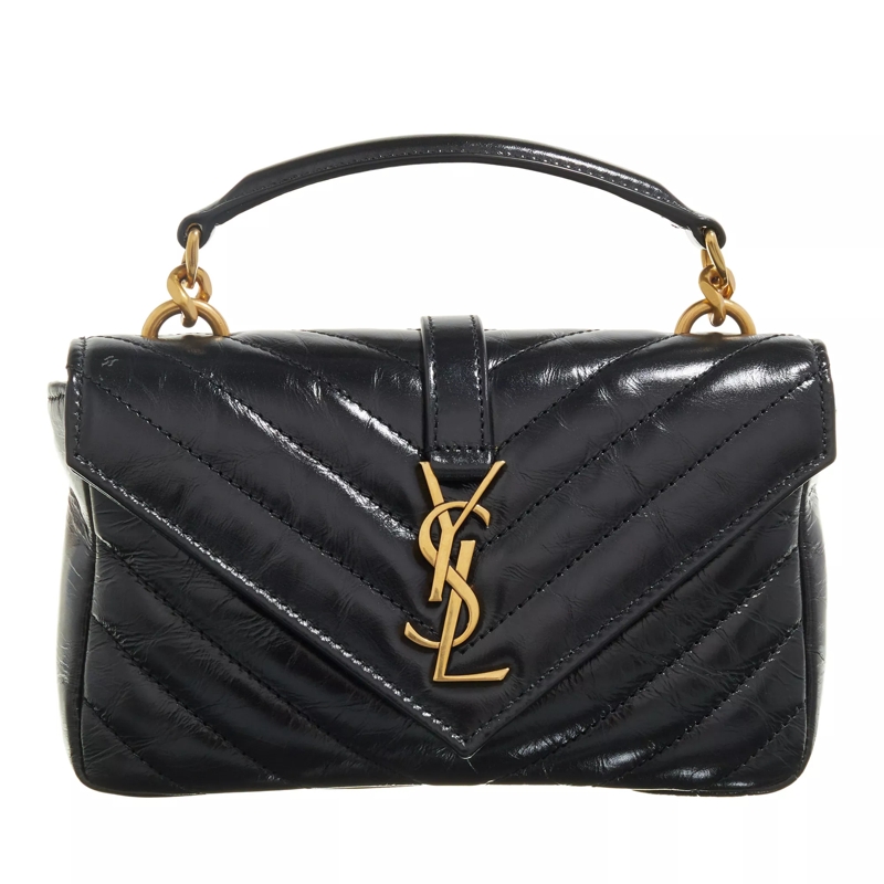 Saint Laurent Crossbody Bag College Mini Chain Bag In Shiny Crackled Leather Black