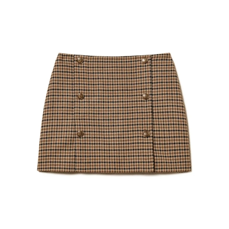 Twin-Set Minijupe Houndstooth Mini Skirt With Decorative Double-Brea Brown