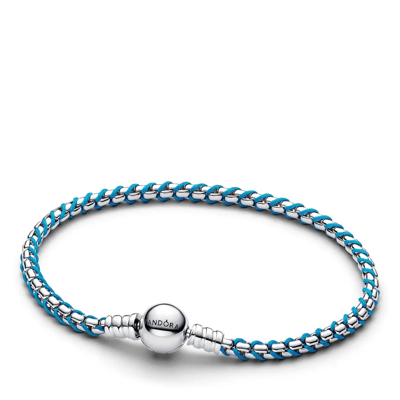Pandora Armband Blue Cord Box Chain Bracelet Sterling Silber
