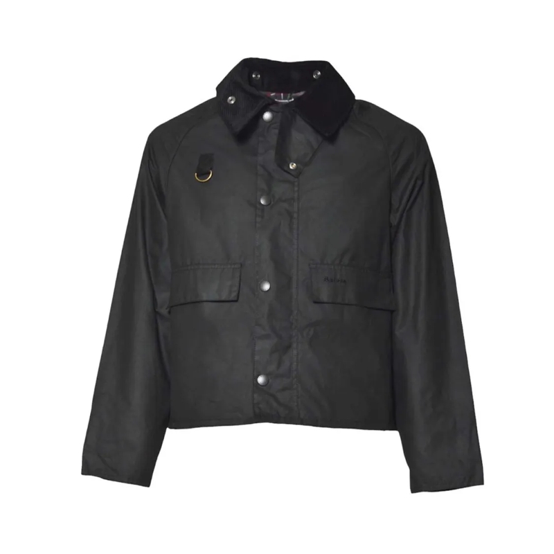 Barbour  Matte Finish Black Jacket With Corduroy Collar Black