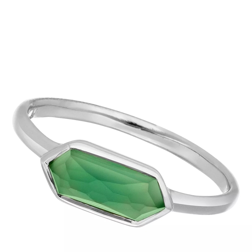 Leaf Ring Cube Silver Rhodium Green Agate Ring
