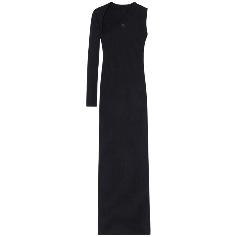 Courrèges Midi-jurk Asymmetric Black Ribbed Midi Dress Black