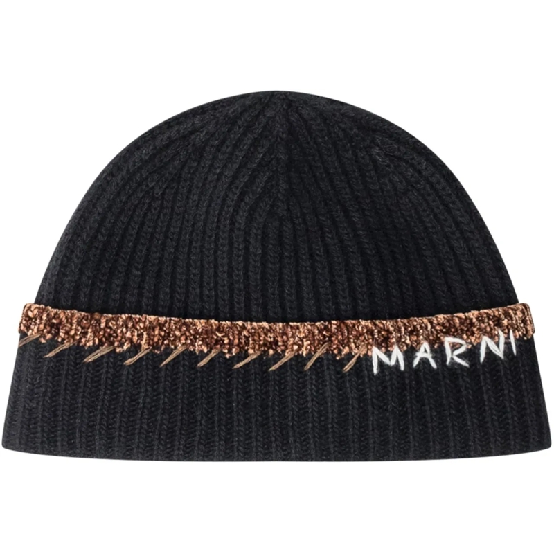 Marni Hut Cappello Beanie in Lana con Logo Marni schwarz