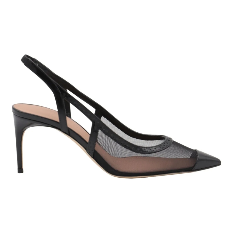 Malone Souliers Pumps Pointed-Toe Slingback Heels With Transparent Mesh Grey