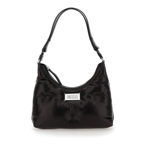 Maison Margiela Glam Slam' Black Shoulder Bag With Logo Patch In L Black Schultertasche