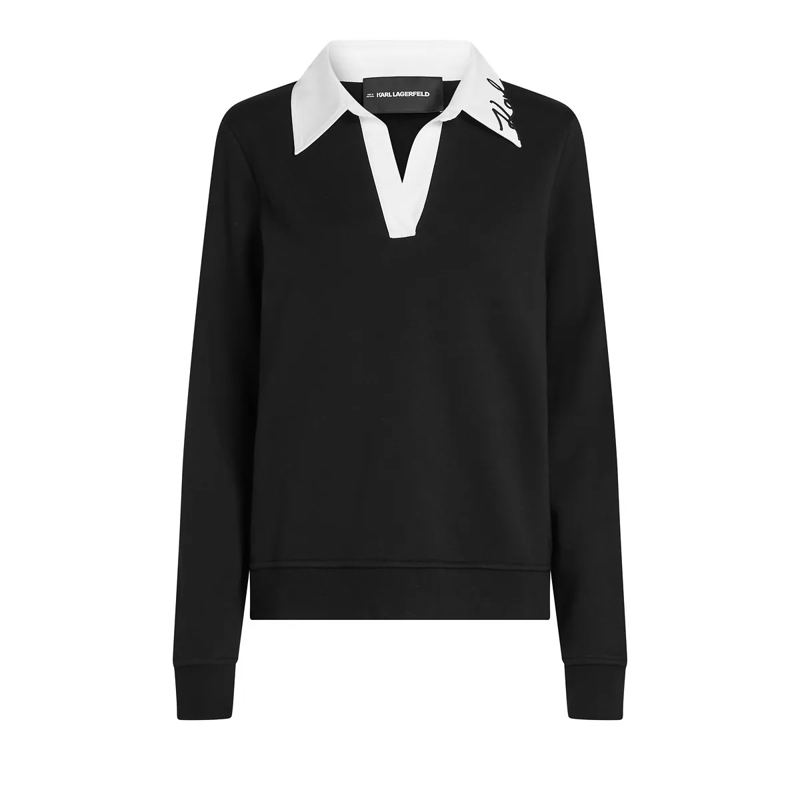 Karl Lagerfeld  Signature Sweatshirt mit Kragen Sweatshirt schwarz