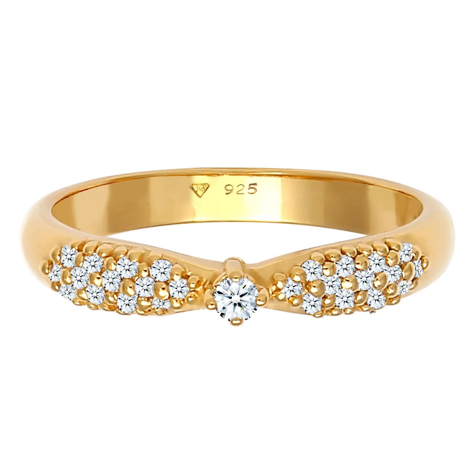 Thumbnail - Elli Ringe - Ring Verlobung Glamour Diamant (0.16 ct) 925 Silbe - Gr. 52 MM - in Gold - für Damen