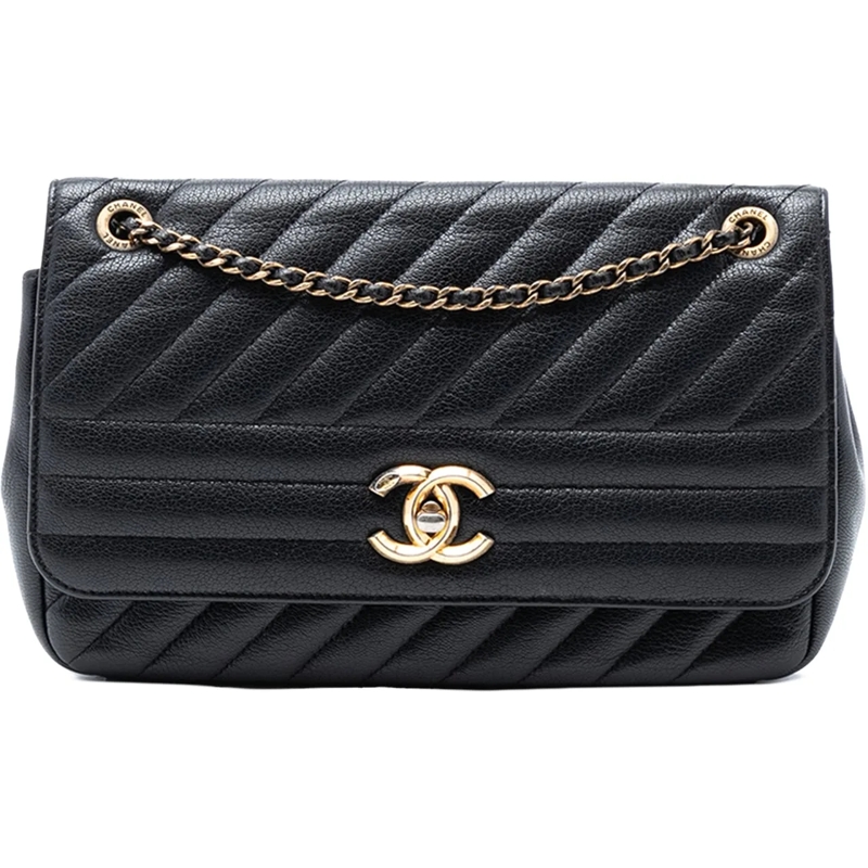 Chanel Schultertasche Medium Diagonal Quilted Goatskin Flap schwarz