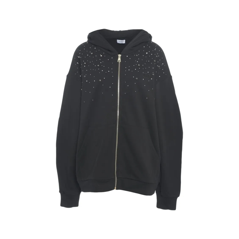 LIU JO  Hooded Sweatshirt With Rhinestones Black