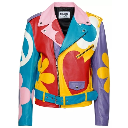 Moschino Multicolor Sheepskin Biker Jacket Multicolor 