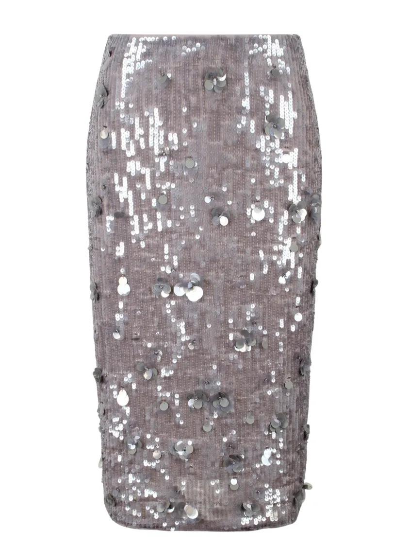 Thumbnail - P.A.R.O.S.H. - Glow Midi Skirt - Größe M - grau