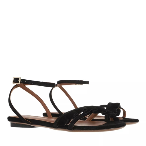 L´Autre Chose Flat Sandals Calf Suede Black Sandaal