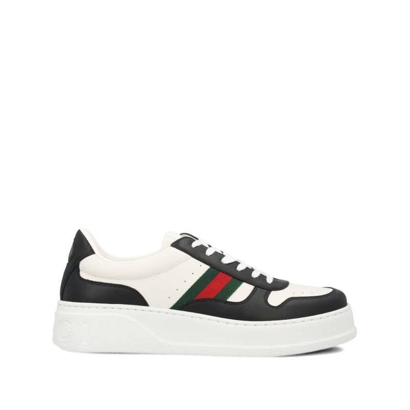 Gucci Low-Top-Sneaker Signature Lace-Up Flat Shoes With Green White