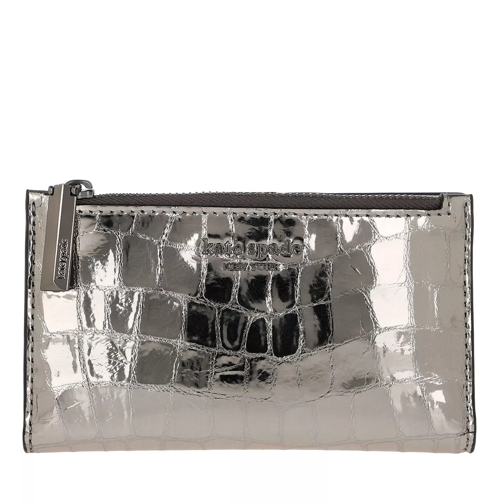 Kate Spade New York Sylvia Croc Embossed Small Slim Bifold Wallet Gunmetal Bi-Fold Portemonnee
