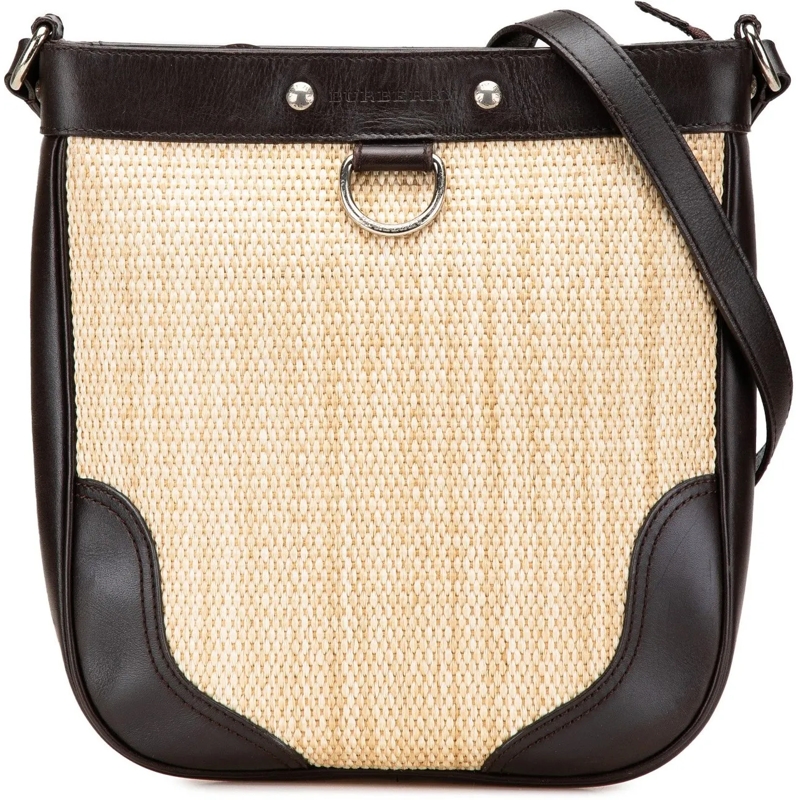 Burberry Schultertasche Leather Trimmed Raffia Crossbody braun
